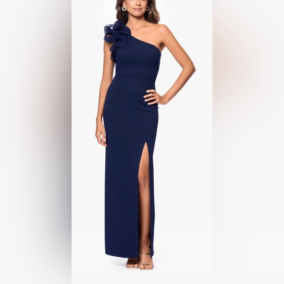 Xscape Dresses & Skirts - Xscape Marianna Navy One Shoulder Scuba Crepe Gown Size 8 Worn Once